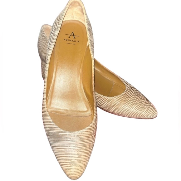 Aquatalia Women Pasha Pointy Toe Pump US 7 Brown Striped Leather Made In Italy